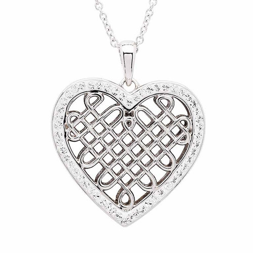 Sterling Silver White Crystals Celtic Heart Necklace