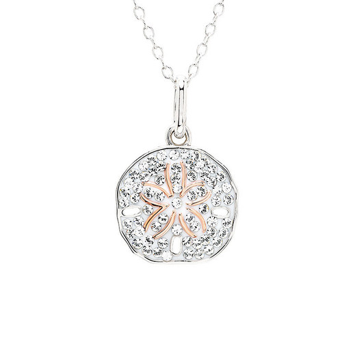 Sterling Silver With White Crystals Sand Dollar Mini Necklace