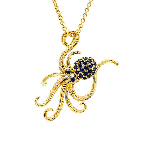 14k Gold Vermeil Blue Lab Grown Sapphire Octopus Necklace