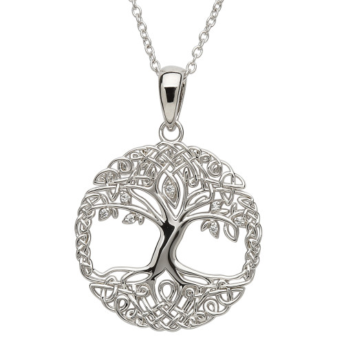 Platinum Plated Tree of Life White Pendant Swarovski