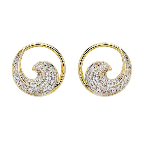 14kt Gold Vermeil white Sapphire Wave Earrings