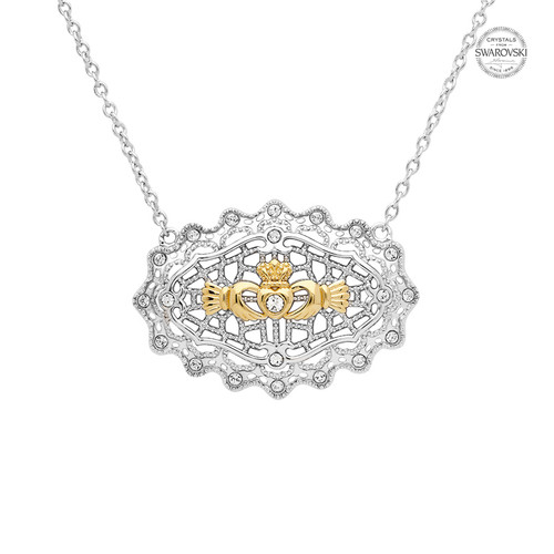 Irish Lace Gold Plated Claddagh Silver Necklace