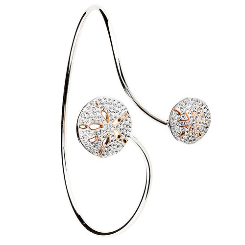Sterling Silver Crystal Sand Dollar By Pass Bangle