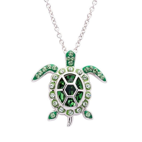 August Turtle Birthstone Pendant with Crystals