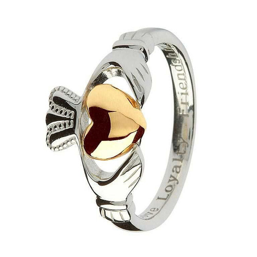 Claddagh Sterling Silver Ring with Real 10K Gold Heart
