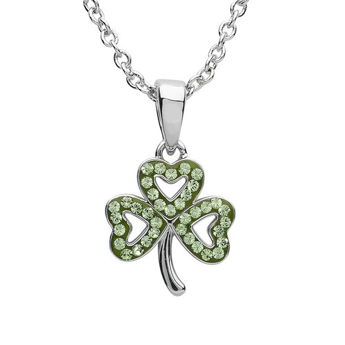 Platinum Plated Peridot Shamrock Small Pendant Swarovski