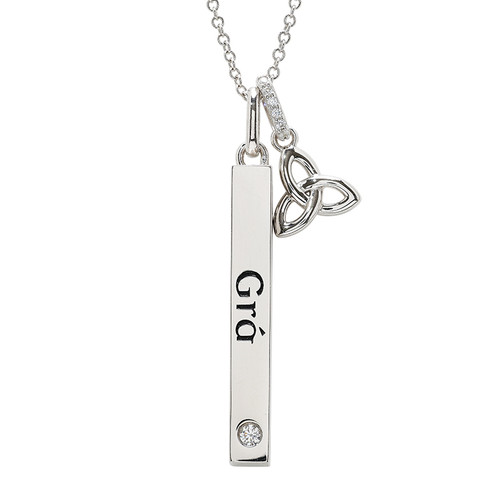 Sterling Silver “Grá” Love Vertical Bar Necklace Lab Sapphire