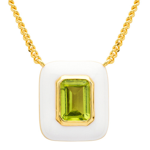 14kt Gold Vermeil Genuine Peridot and White Enamel Pendant