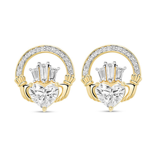 14kt Gold Lab Diamond Claddagh Stud Earrings