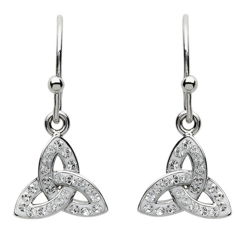 Platinum Plate White Trinity Small Drop Earrings Swarovski