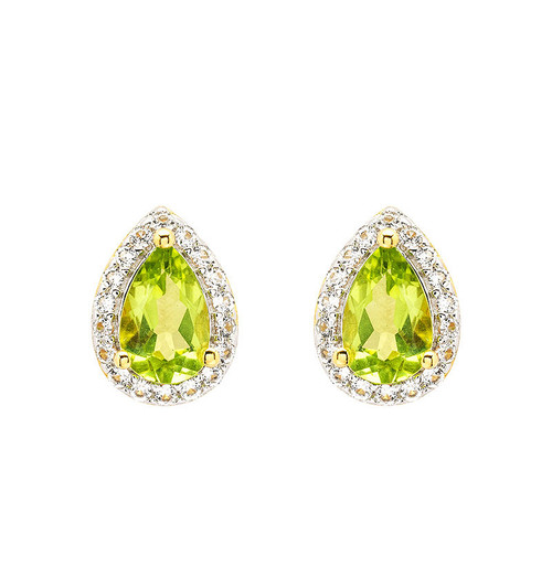 14kt Gold Vermeil Genuine Peridot Halo Stud Earrings