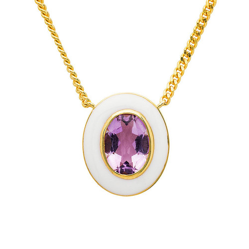 14kt Gold Vermeil Genuine Amythest and White Enamel Pendant