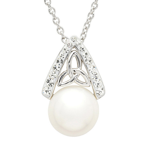 Platinum Plated Trinity Pearl and Crystal Necklace