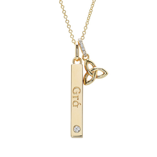 14K Gold Vermeil “Grá” Love Vertical Bar Necklace Lab Sapphire