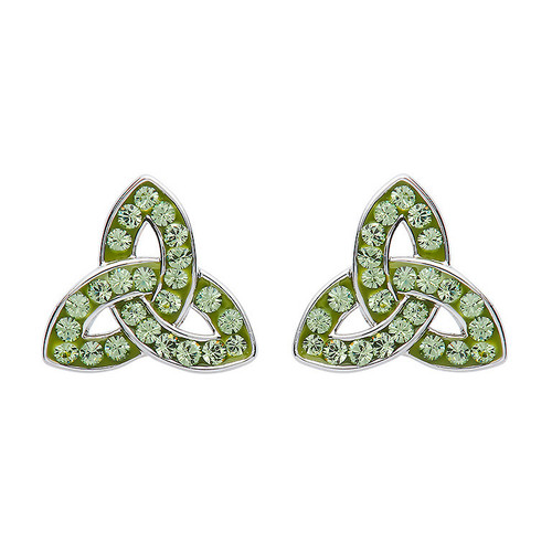 Platinum Plate Peridot Trinity Stud Earrings Swarovski