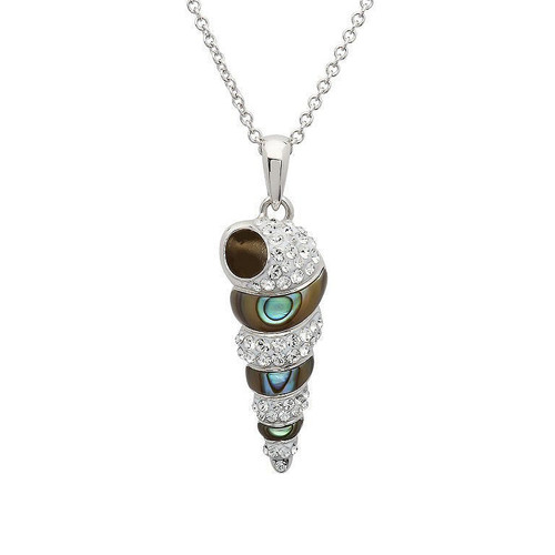 Sterling Silver Shell Necklace Encrusted with White Crystal