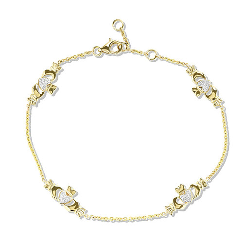 14kt Gold Lab Diamond Claddagh Bracelet