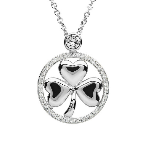 Platinum Plate White Shamrock Pendant Swarovski