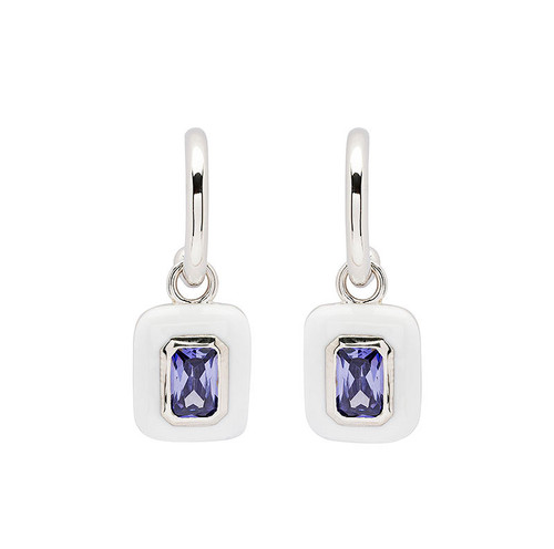 Sterling Silver Tanzanite CZ with white Enamel Drop Earrings