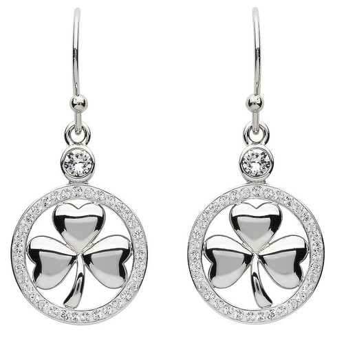Platinum Plate White Shamrock Earrings Swarovski