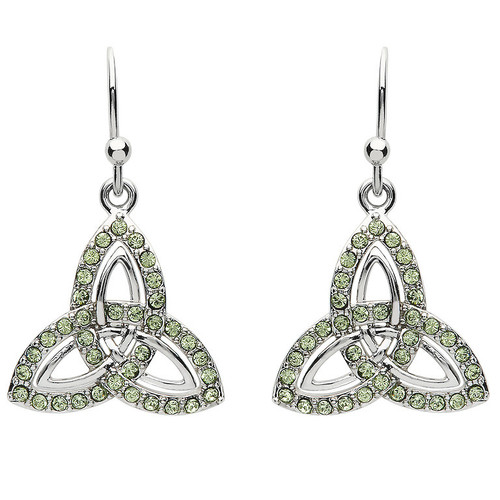 Platinum Plate Peridot Trinity Earrings Swarovski