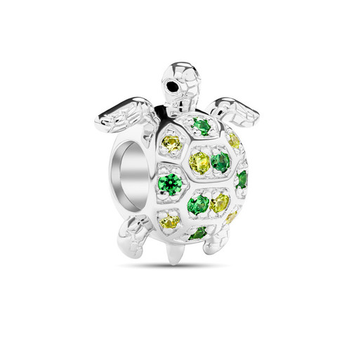 Sterling Silver CZ Green Turtle Bead