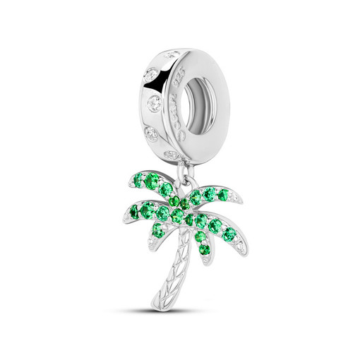Sterling Silver CZ Green Palm Tree Bead