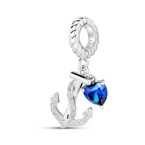 Sterling Silver CZ Sapphire Anchor Bead