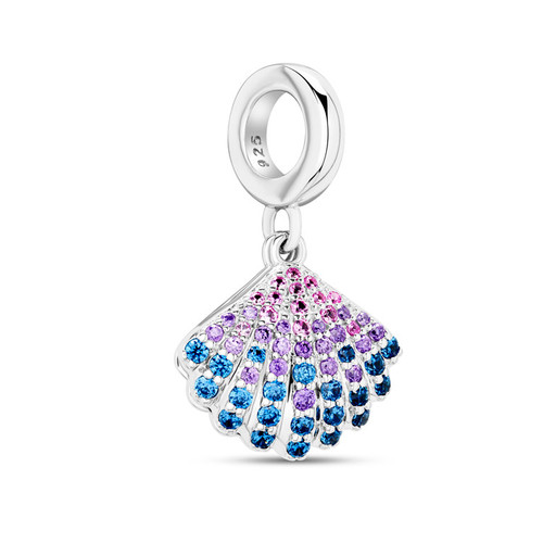 Sterling Silver CZ Pink and Blue Shell Bead