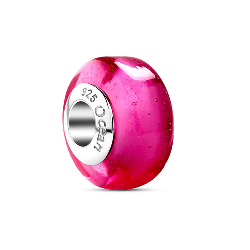Sterling Silver Fuschia Square Bead