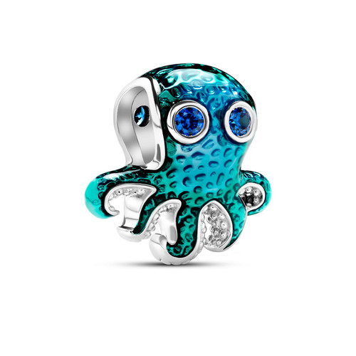 Sterling Silver CZ Enamel Octopus Bead