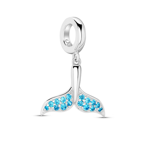 Sterling Silver CZ Blue Topaz Whale Tail Bead