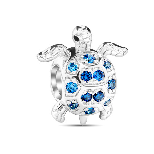 Sterling Silver CZ Sapphire Turtle Bead