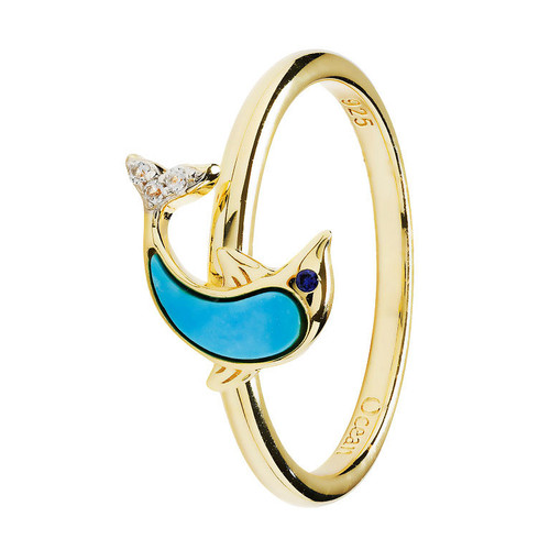 14K Gold Vermeil Mini Dolphin Ring Turquoise and Lab Sapphire