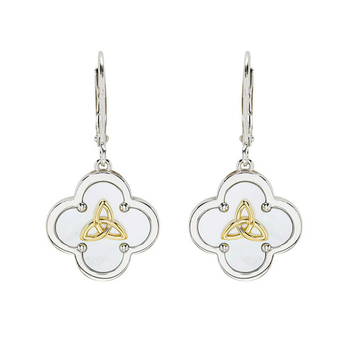 Sterling Silver Clover Trinity MOP Drop Earrings