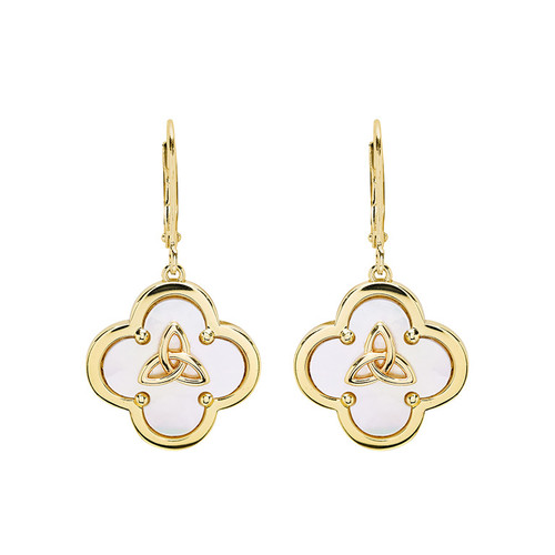 14kt Gold Vermeil Clover Trinity MOP Drop Earrings