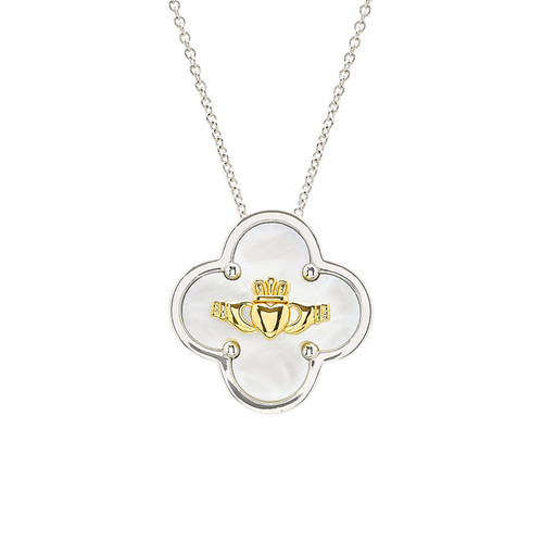 Sterling Silver Clover Claddagh MOP necklace