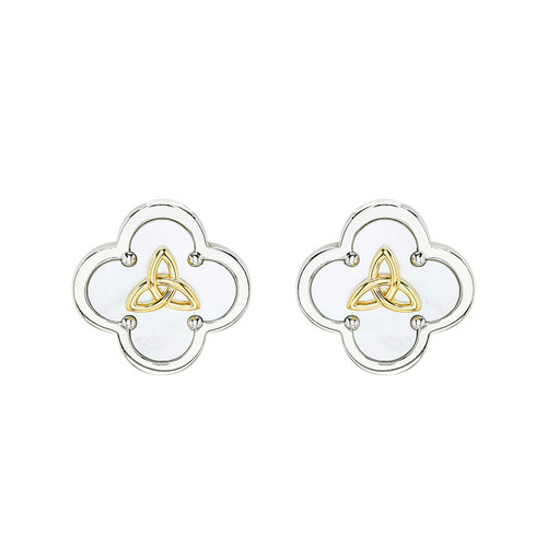 Sterling Silver Clover Trinity MOP Stud Earrings