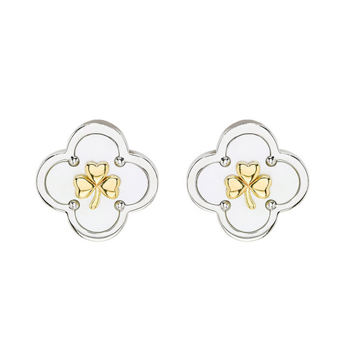 Sterling Silver Clover Shamrock MOP Stud Earrings