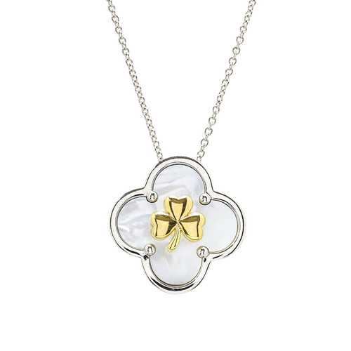 Sterling Silver Clover Shamrock MOP necklace