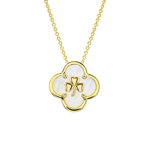 14kt Gold Vermeil Clover Shamrock MOP Necklace