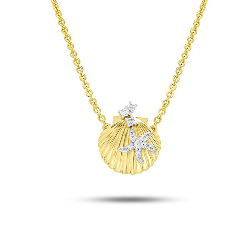 14K Gold Lab Diamond Mini Shell Necklace
