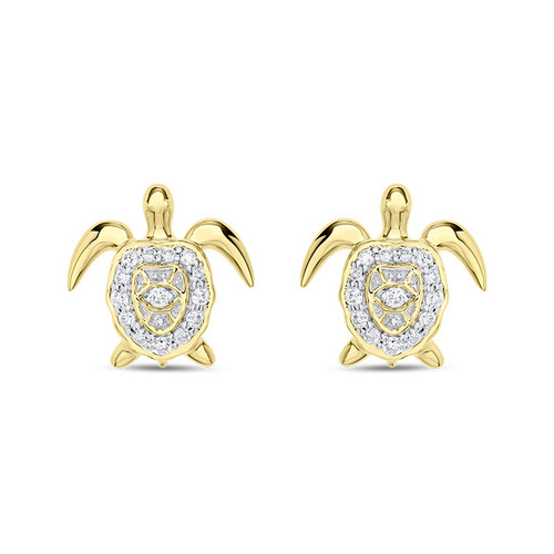 14K Gold Lab Diamond Mini Turtle Stud Earrings