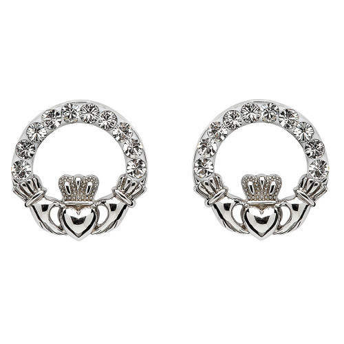 Claddagh Stud Earrings Adorned With Crystals