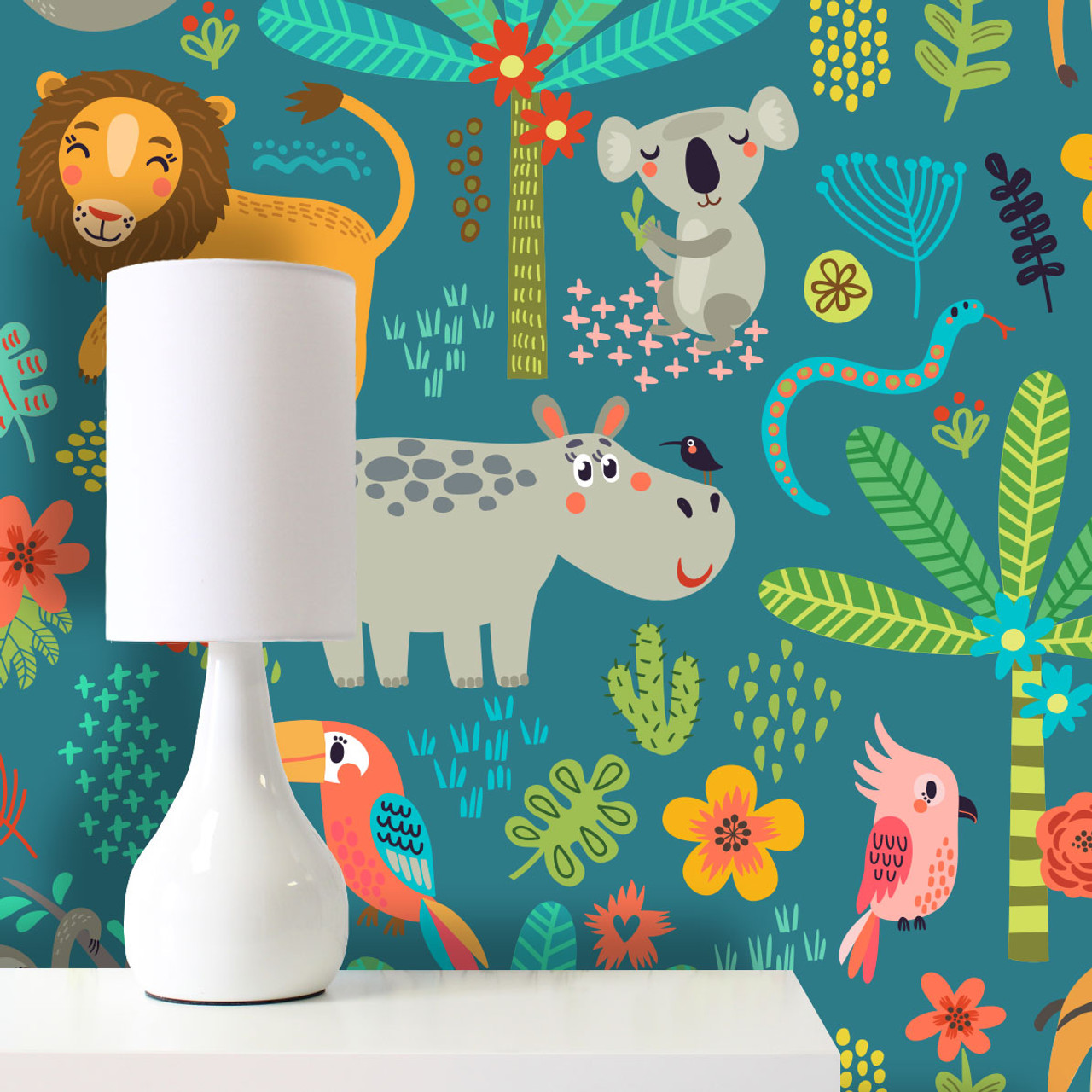 Pattern Forest Animals Wallpaper | Green (Width: 292 cm (6 sheets),Height:  240 cm) | Pattern collection | pimpelmeesbehang