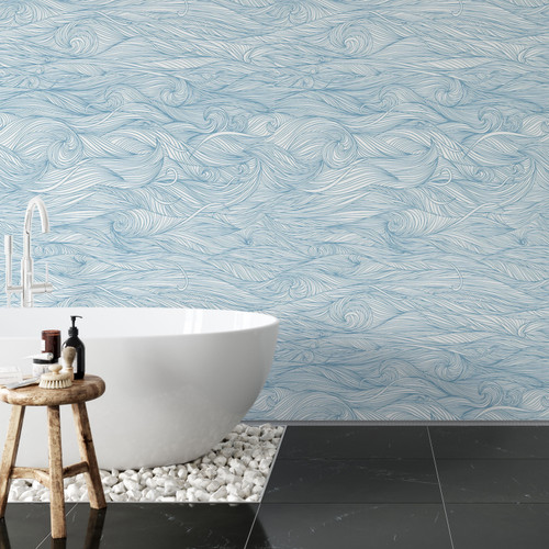 Swirls nautical wallpaper roll, bathroom wallpaper, nautical wallpaper, calming wallpaper, blue wallpaper