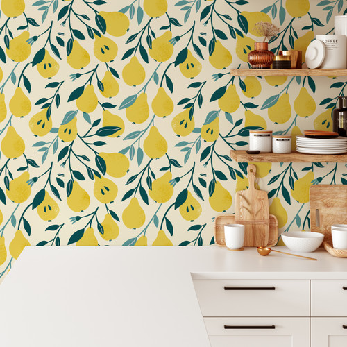 pear wallpaper, funky bright wallpaper, vibrant colourful modern wallpaper