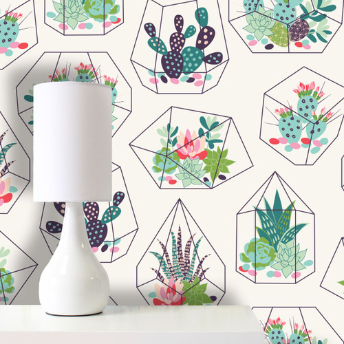 cactus wallpaper, peel and stick wallpaper, illustration wallpaper, self adhesive wallpaper, designer wallpaper, funky wallpaper, removable wallpaper