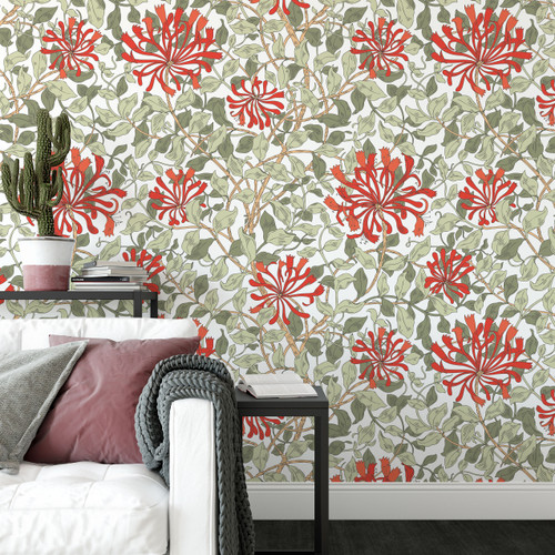 Honeysuckle wallpaper, william morris wallpaper. floral feature wallpaper, classic wallpaper, classic feature wallpaper