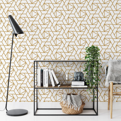 Hexagons and triangles feature wallpaper, geometric modern wallpaper, modern feature geometric wallpaper, geometric removable peel and stick wallpaper
